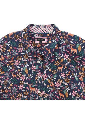 TALBOTS Button Up Shirt Woodland Ditsy All Over Print 100% Cotton Size XL